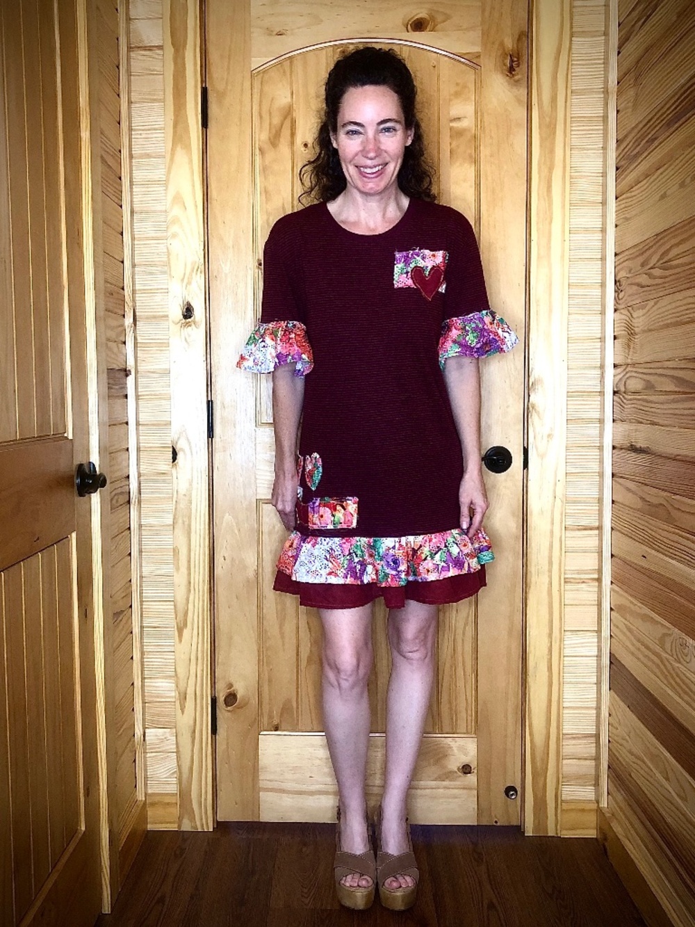 UpCycled Boho T-Shirt Dress - Gorgeous Floral Details